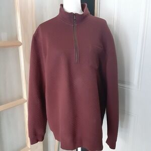 Orvis Mens Large Burgundy Diamond Quilted Quarter Zip Pullover Sweatshirt Maroon